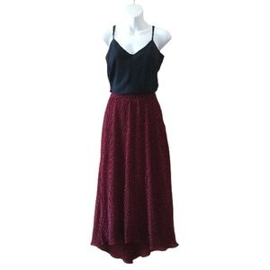 Skirt - Bordeaux Burgundy polka dots long skirt